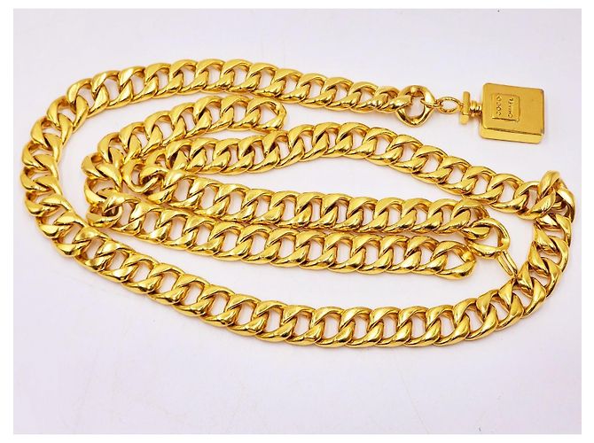 Chanel Vintage Chunky Doppel-Drapierte Parfümflasche Halskette Gürtel Gold hardware - Ansicht 3