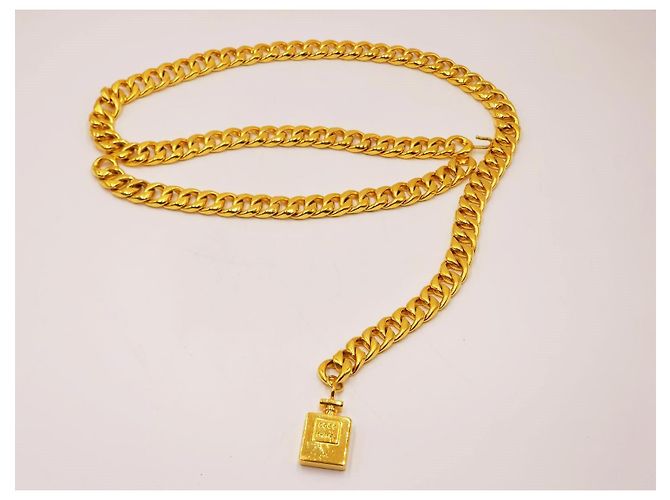 Chanel Vintage Chunky Doppel-Drapierte Parfümflasche Halskette Gürtel Gold hardware - Ansicht 5