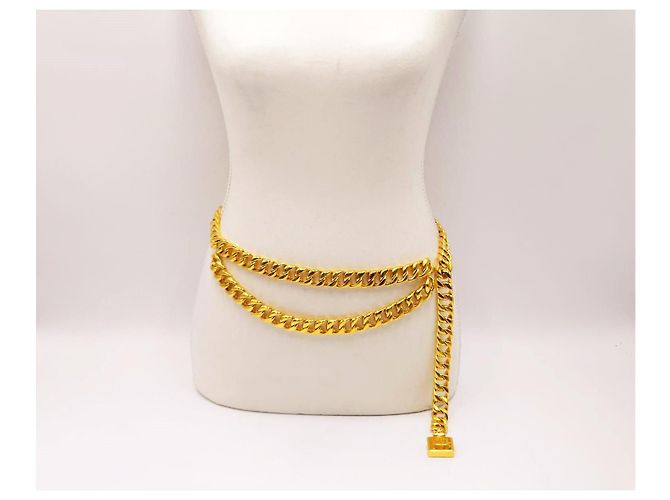 Chanel Vintage Chunky Doppel-Drapierte Parfümflasche Halskette Gürtel Gold hardware - Ansicht 6
