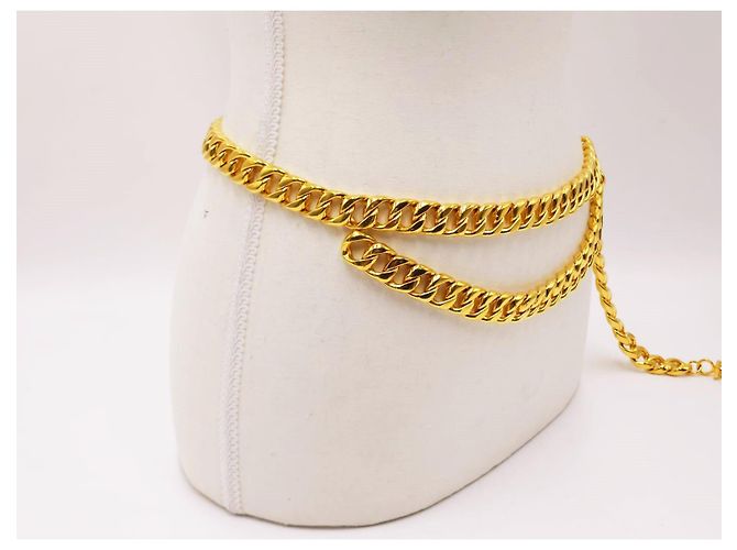 Chanel Vintage Chunky Doppel-Drapierte Parfümflasche Halskette Gürtel Gold hardware - Ansicht 9