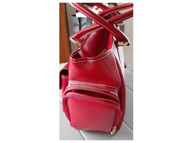 Lancel Elsa Handtasche Rot Baumwollcanvas - Ansicht 3