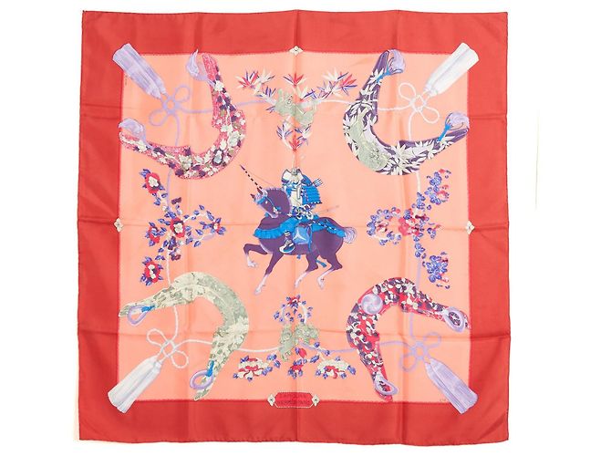 Hermès 1991 Foulard Quadrato 90 Samurai Corallo Rosso in Seta Hermes Multicolore - vista 2