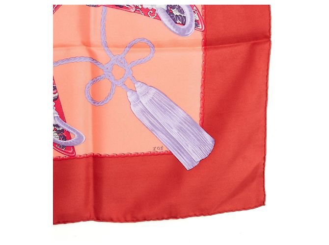 Hermès 1991 Foulard Quadrato 90 Samurai Corallo Rosso in Seta Hermes Multicolore - vista 4