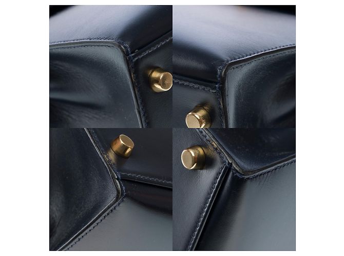 Hermès HERMES Kelly 28 Bag in Navy Blue Leather - 102261 - view 12