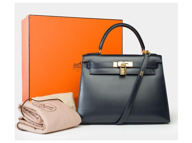 Hermès HERMES Kelly 28 Bag in Navy Blue Leather - 102261 - view 2