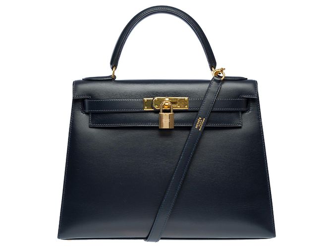 Hermès HERMES Kelly 28 Bag in Navy Blue Leather - 102261 - view 3