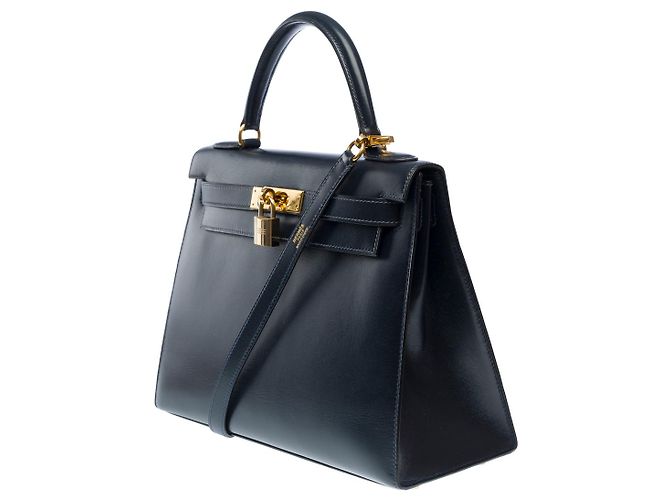 Hermès HERMES Kelly 28 Bag in Navy Blue Leather - 102261 - view 5