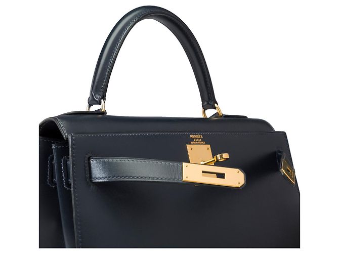Hermès HERMES Kelly 28 Bag in Navy Blue Leather - 102261 - view 7