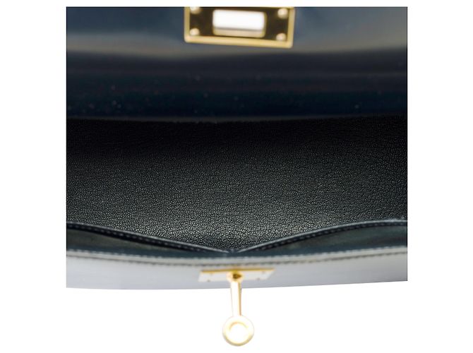 Hermès HERMES Kelly 28 Bag in Navy Blue Leather - 102261 - view 9