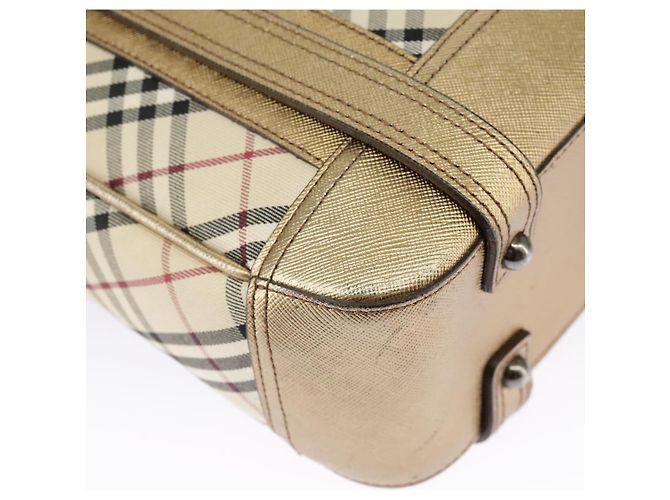 Borsa a spalla Burberry Nova Check in tela di pelle beige oro Auth hk1797 D'oro - vista 14