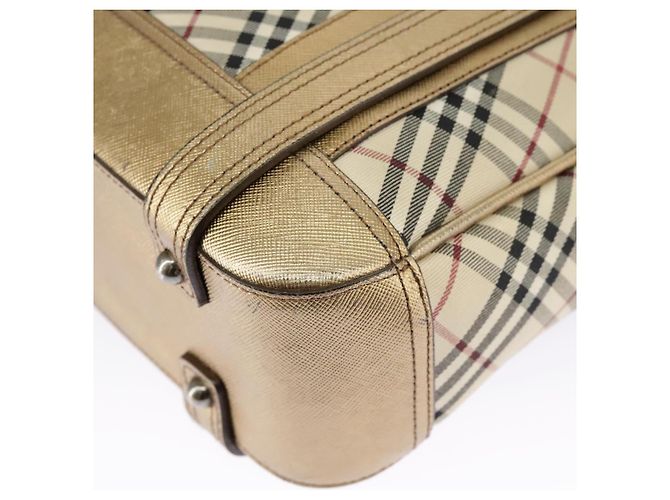 Borsa a spalla Burberry Nova Check in tela di pelle beige oro Auth hk1797 D'oro - vista 15