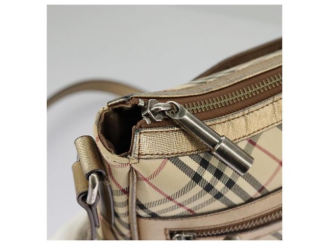 Borsa a spalla Burberry Nova Check in tela di pelle beige oro Auth hk1797 D'oro - vista 17