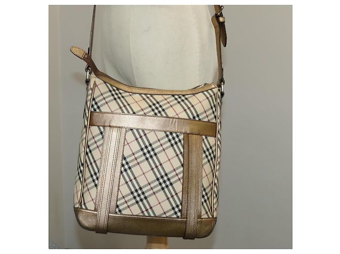 Borsa a spalla Burberry Nova Check in tela di pelle beige oro Auth hk1797 D'oro - vista 29