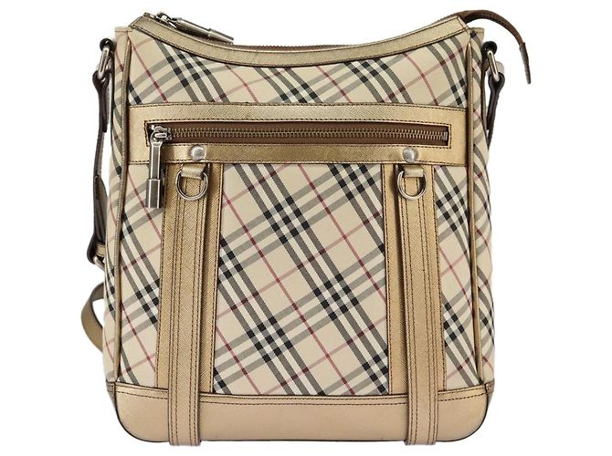 Borsa a spalla Burberry Nova Check in tela di pelle beige oro Auth hk1797 D'oro - vista 3
