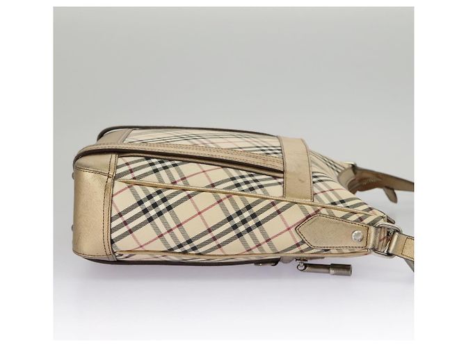 Borsa a spalla Burberry Nova Check in tela di pelle beige oro Auth hk1797 D'oro - vista 5