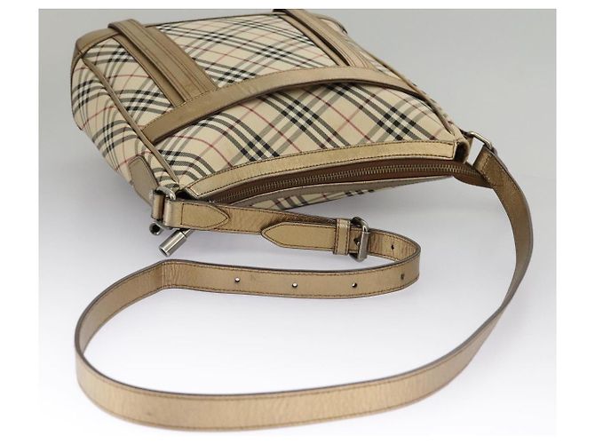 Borsa a spalla Burberry Nova Check in tela di pelle beige oro Auth hk1797 D'oro - vista 7