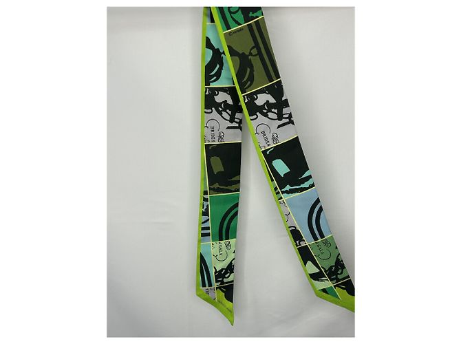 Hermès Hermes 'In Disordine' Twilly verde Nero Verde oliva Verde chiaro Blu chiaro Verde scuro - vista 5