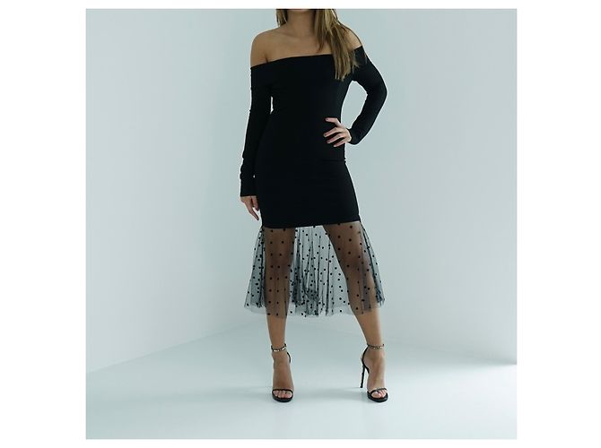 Autre Marque Michelle Mason Schulterfreies Midi-Kleid Schwarz - Ansicht 2