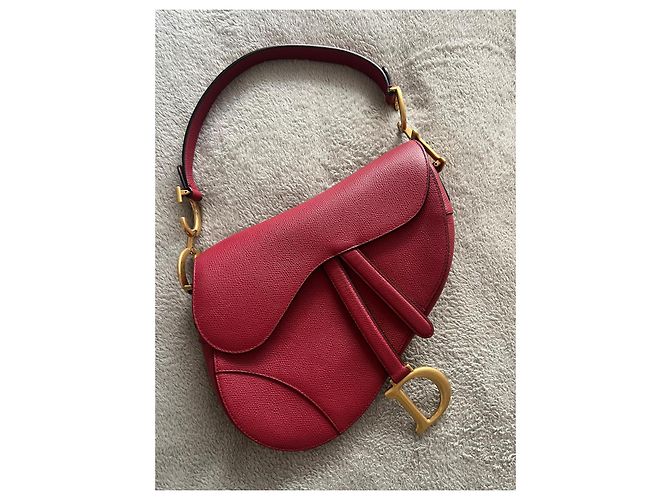 Bolsa de ombro Christian Dior Saddle Vermelha de Couro Vermelho - vista 2