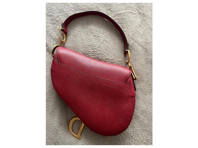 Bolsa de ombro Christian Dior Saddle Vermelha de Couro Vermelho - vista 3