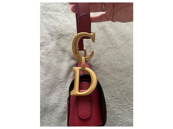 Bolsa de ombro Christian Dior Saddle Vermelha de Couro Vermelho - vista 4