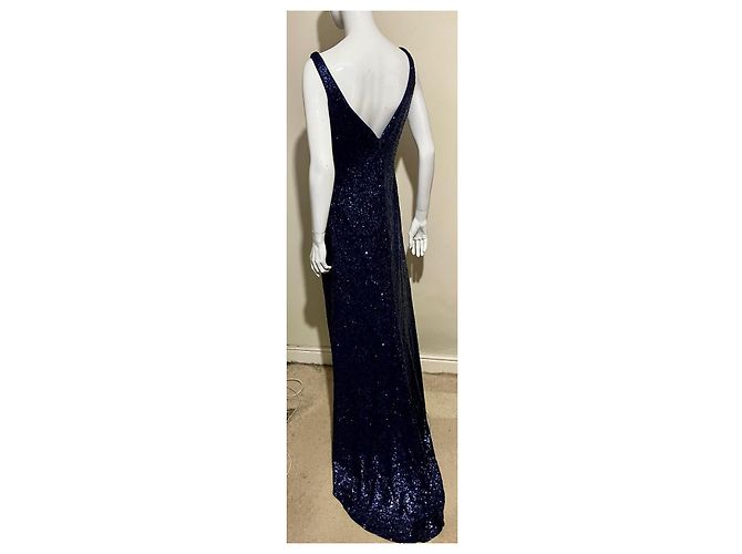 Autre Marque Abendkleid in Mitternachtsblau mit Pailletten von Alfred Angelo mit Schleppe - Ansicht 2