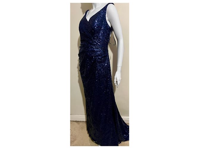 Autre Marque Abendkleid in Mitternachtsblau mit Pailletten von Alfred Angelo mit Schleppe - Ansicht 4