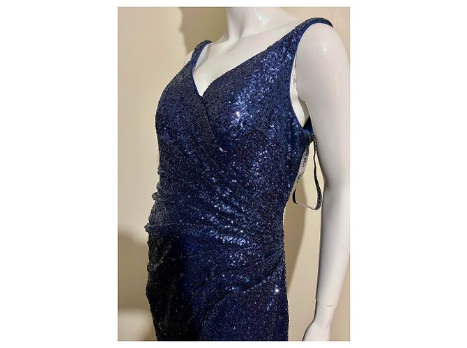 Autre Marque Abendkleid in Mitternachtsblau mit Pailletten von Alfred Angelo mit Schleppe - Ansicht 5