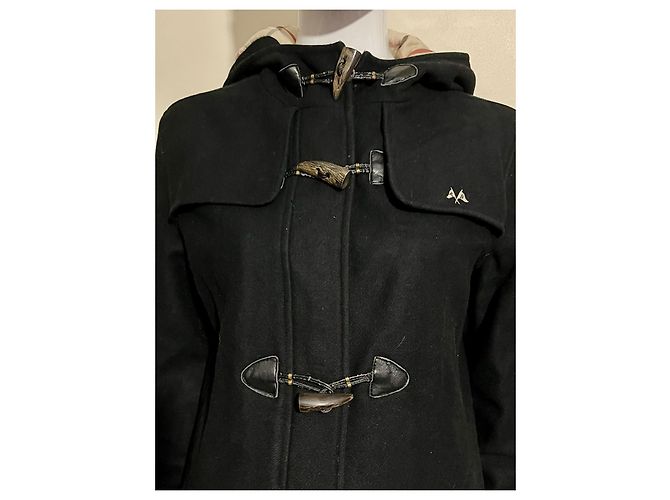 Thomas Burberry Cappotto duffle nero vintage con cappuccio in lana - vista 2