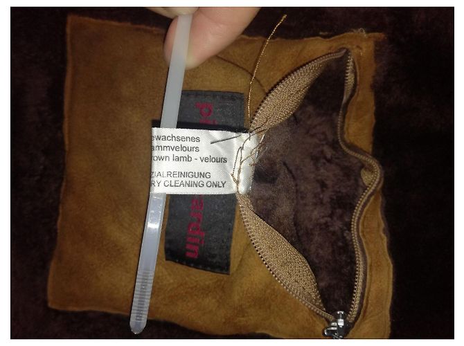 Pierre Cardin Shearling Lammfell Schafsleder Velours brauner Lammy-Mantel, Größe L - Ansicht 2