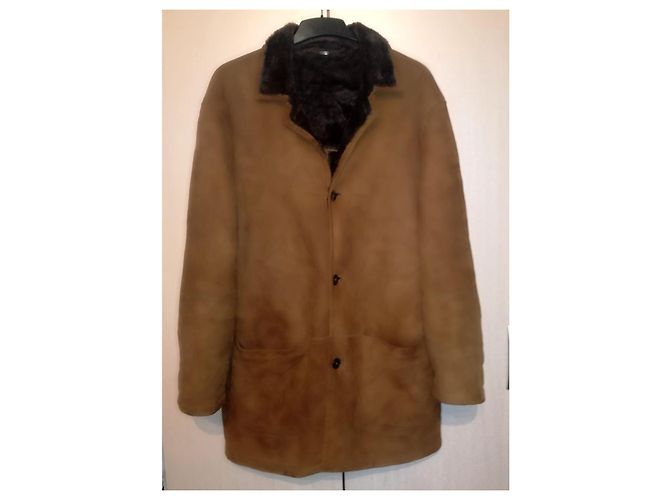 Pierre Cardin Shearling Lammfell Schafsleder Velours brauner Lammy-Mantel, Größe L - Ansicht 5