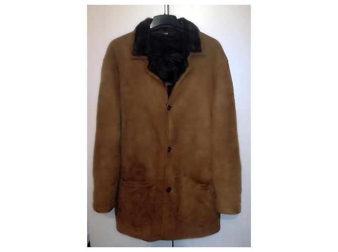 Pierre Cardin Shearling Lammfell Schafsleder Velours brauner Lammy-Mantel, Größe L - Ansicht 6
