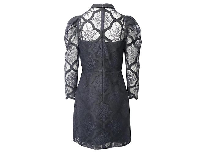Sandro Paris Vestido Corazón Encaje Cuello Alto Negro - vista 3