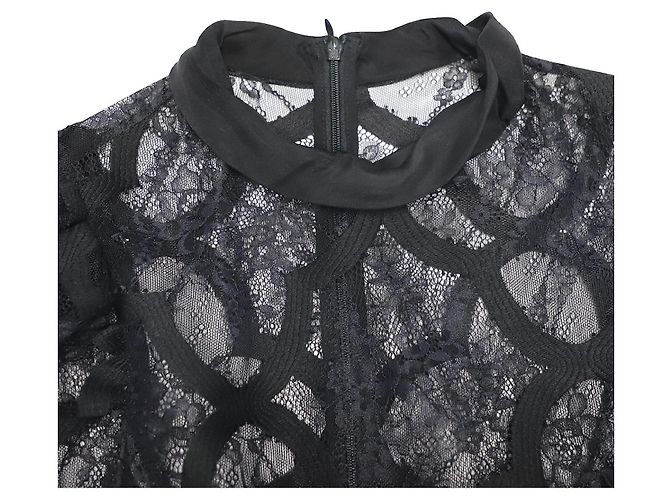 Sandro Paris Vestido Corazón Encaje Cuello Alto Negro - vista 4