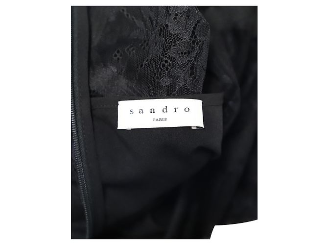Sandro Paris Vestido Corazón Encaje Cuello Alto Negro - vista 5