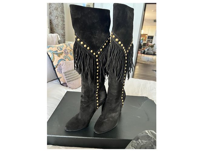 Saint Laurent Fransenstiefel Schwarz Hirschleder - Ansicht 2