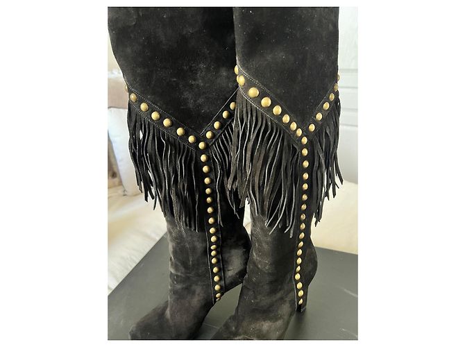 Saint Laurent Fransenstiefel Schwarz Hirschleder - Ansicht 3