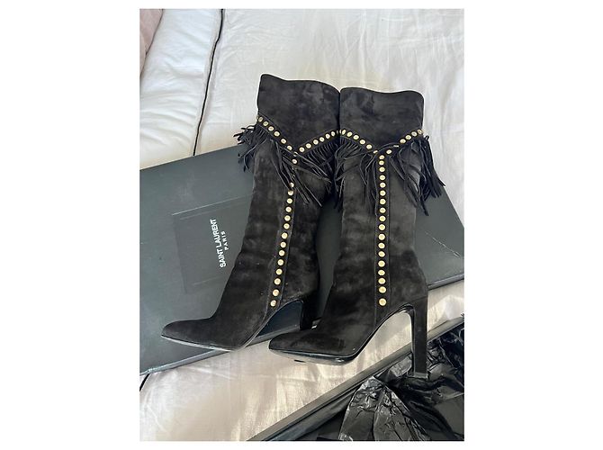 Saint Laurent Fransenstiefel Schwarz Hirschleder - Ansicht 5