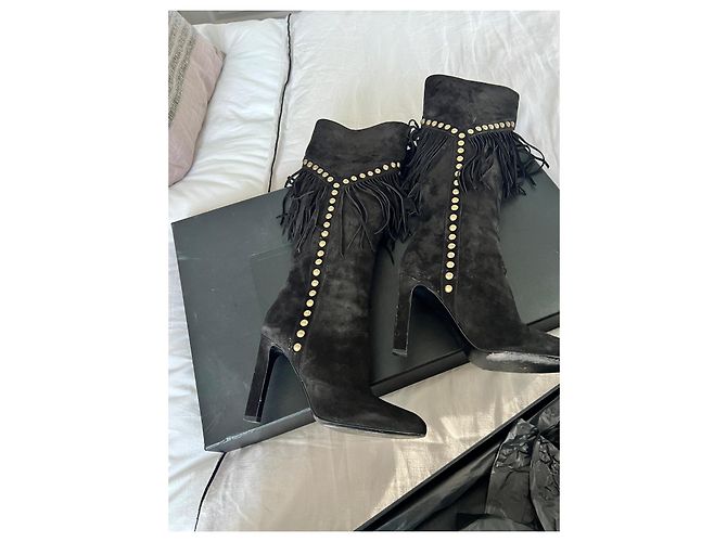 Saint Laurent Fransenstiefel Schwarz Hirschleder - Ansicht 6