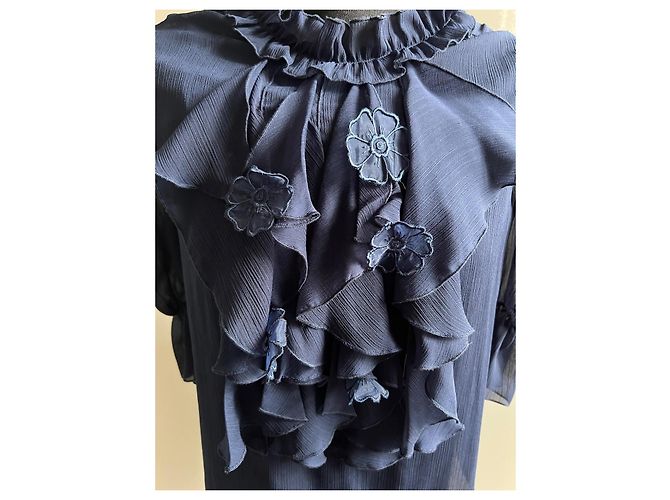 Blusa See by Chloé in chiffon di seta blu navy - vista 3