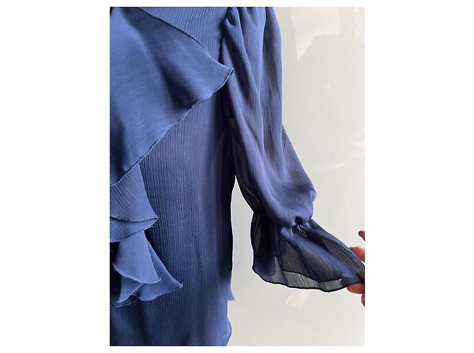 Blusa See by Chloé in chiffon di seta blu navy - vista 4