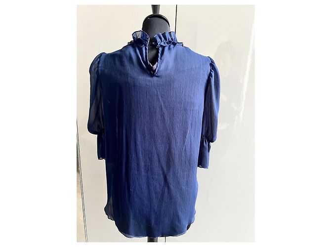 Blusa See by Chloé in chiffon di seta blu navy - vista 5