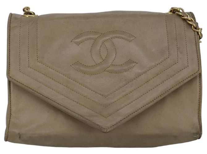 Borsa a spalla CHANEL in pelle di agnello beige oro CC Auth bs19652 D'oro - vista 13