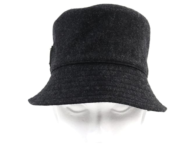 Chapéu bucket de lã e algodão com logo triangular Prada Cinza antracite - vista 2