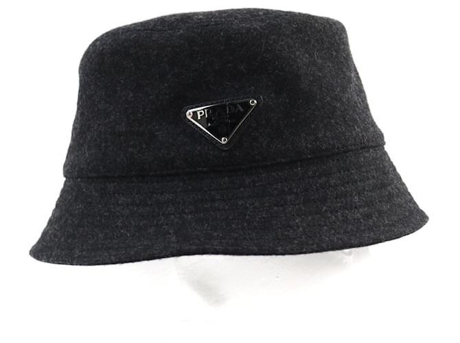 Chapéu bucket de lã e algodão com logo triangular Prada Cinza antracite - vista 5