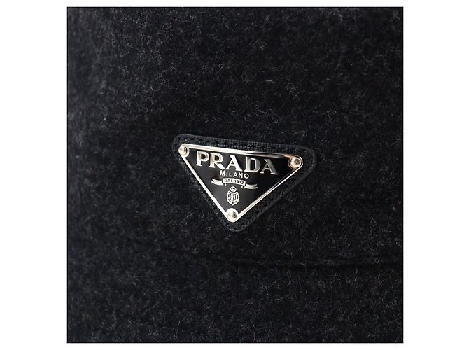 Chapéu bucket de lã e algodão com logo triangular Prada Cinza antracite - vista 7
