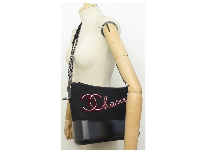 NUOVA BORSA A MANO CHANEL GABRIELLE PARIGI HAMBURGO FELTRO E PELLE Nero - vista 8