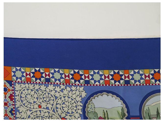 Aline Hermès HERMES SCHAL DIE GÄRTEN VON ANDALUSIEN HONORE QUADRAT 90 AUS BLAUER SEIDE - Ansicht 10