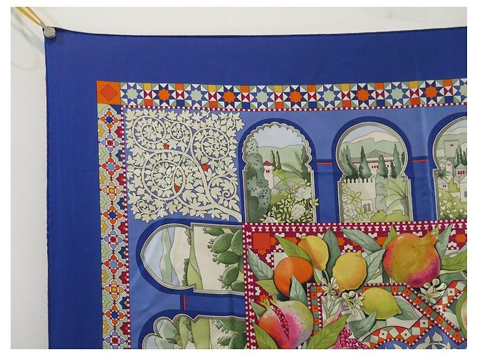 Aline Hermès HERMES SCHAL DIE GÄRTEN VON ANDALUSIEN HONORE QUADRAT 90 AUS BLAUER SEIDE - Ansicht 2