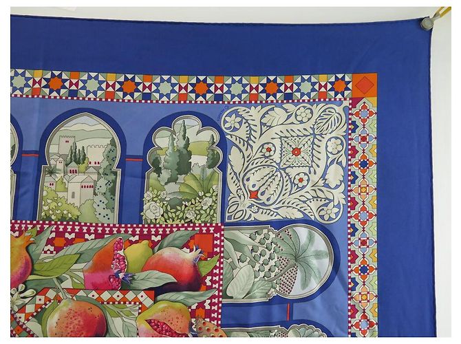 Aline Hermès HERMES SCHAL DIE GÄRTEN VON ANDALUSIEN HONORE QUADRAT 90 AUS BLAUER SEIDE - Ansicht 3